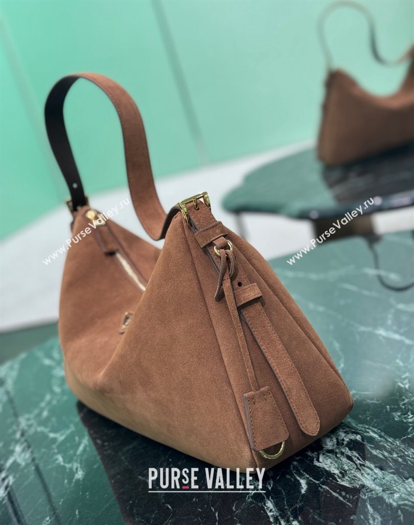 Prada Aimee Suede Hobo Bag 1BC228 Cocoa Brown 2024 (YZ-240921055)