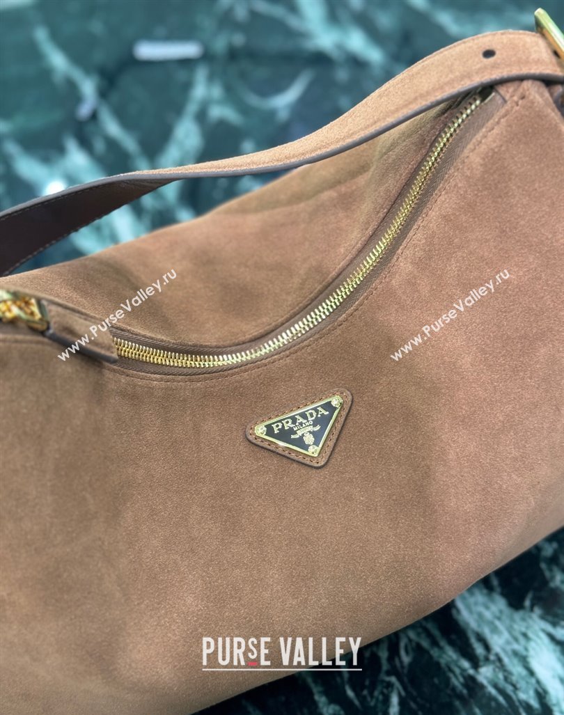 Prada Aimee Suede Hobo Bag 1BC228 Cocoa Brown 2024 (YZ-240921055)