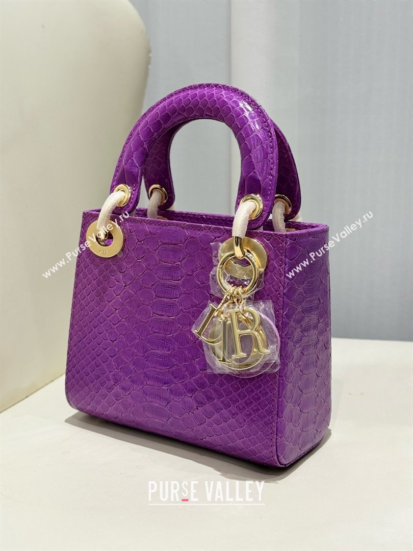 Dior Mini Lady Dior Bag in Python Leather D123012 Purple/Gold 2024 (XY-24123012)