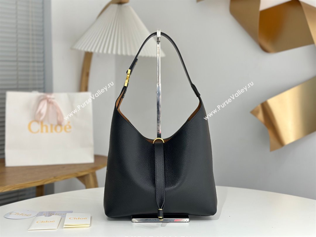 Chloe Small Marcie Hobo Bag in Shiny Grained Calfskin L765-8 Black 2024 (DL-24090515)