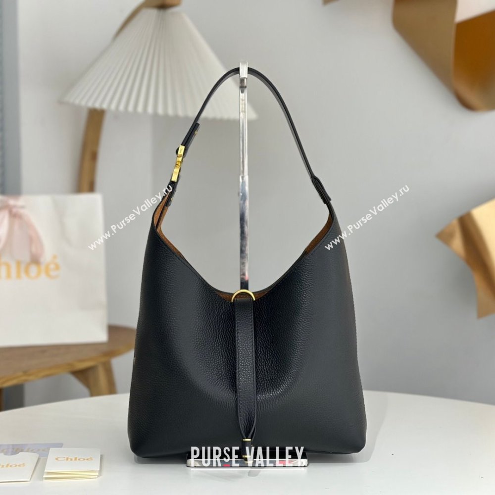 Chloe Small Marcie Hobo Bag in Shiny Grained Calfskin L765-8 Black 2024 (DL-24090515)