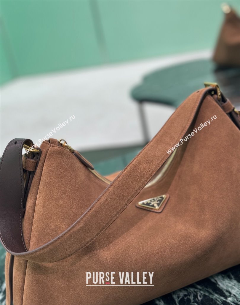 Prada Aimee Suede Hobo Bag 1BC228 Cocoa Brown 2024 (YZ-240921055)