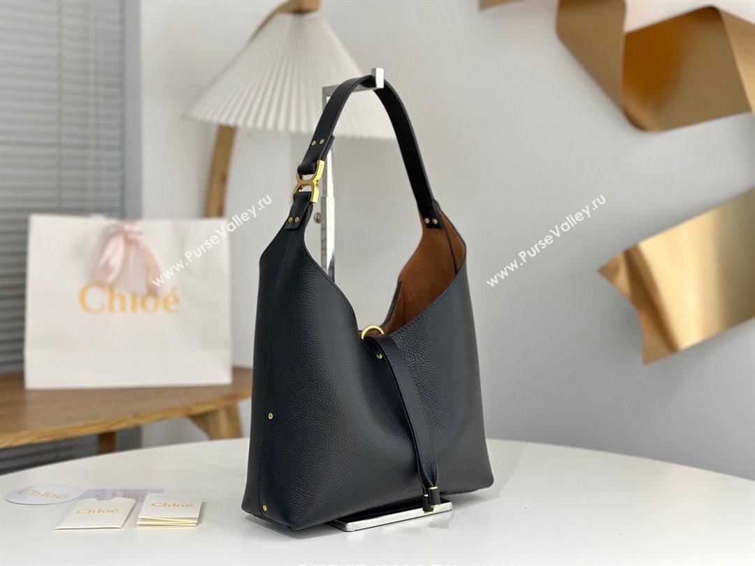 Chloe Small Marcie Hobo Bag in Shiny Grained Calfskin L765-8 Black 2024 (DL-24090515)