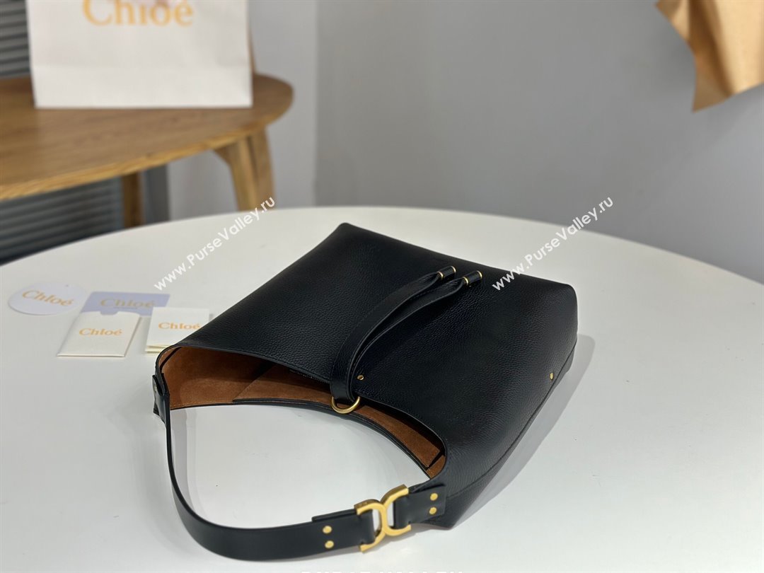 Chloe Small Marcie Hobo Bag in Shiny Grained Calfskin L765-8 Black 2024 (DL-24090515)