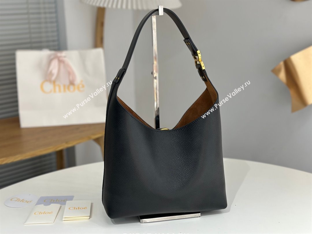 Chloe Small Marcie Hobo Bag in Shiny Grained Calfskin L765-8 Black 2024 (DL-24090515)