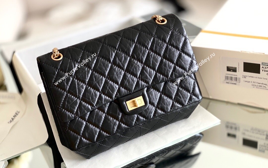 Chanel Large 2.55 Handbag in Aged Calfskin Gold-Tone Metal Black 2024 Top Quality (MHE-24071603)