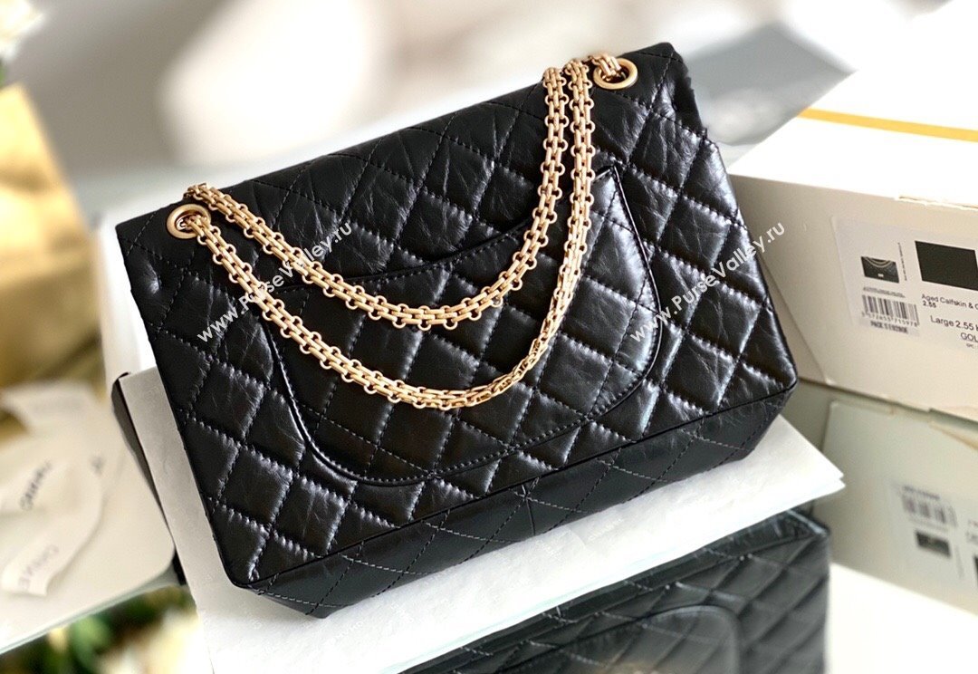 Chanel Large 2.55 Handbag in Aged Calfskin Gold-Tone Metal Black 2024 Top Quality (MHE-24071603)