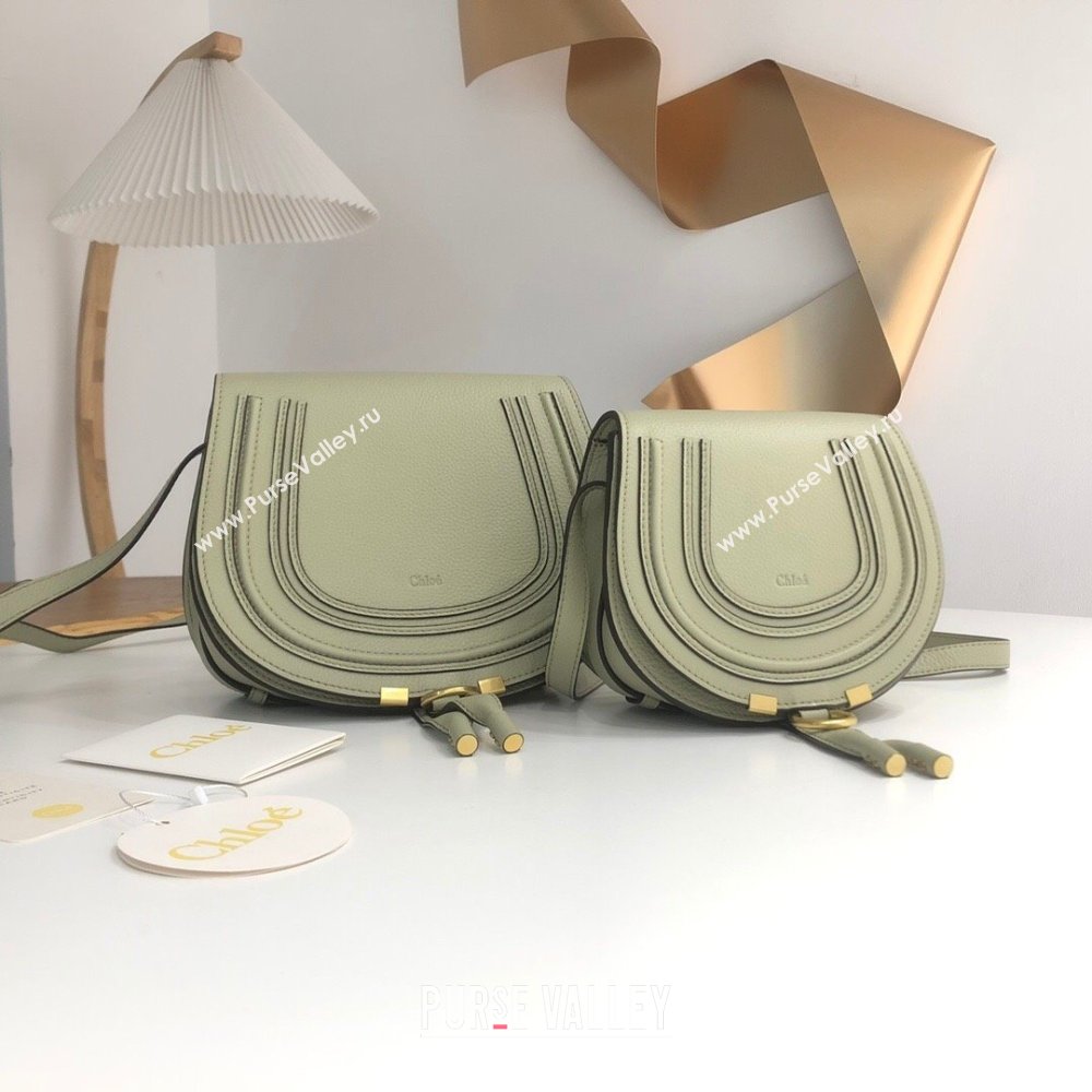 Chloe Marcie Saddle Bag in Grained Calfskin Light Green 2024 (DL-24090516)