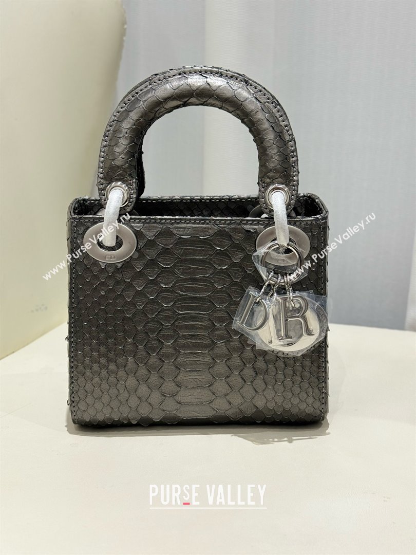 Dior Mini Lady Dior Bag in Python Leather D123014 Grey/Silver 2024 (XY-24123014)