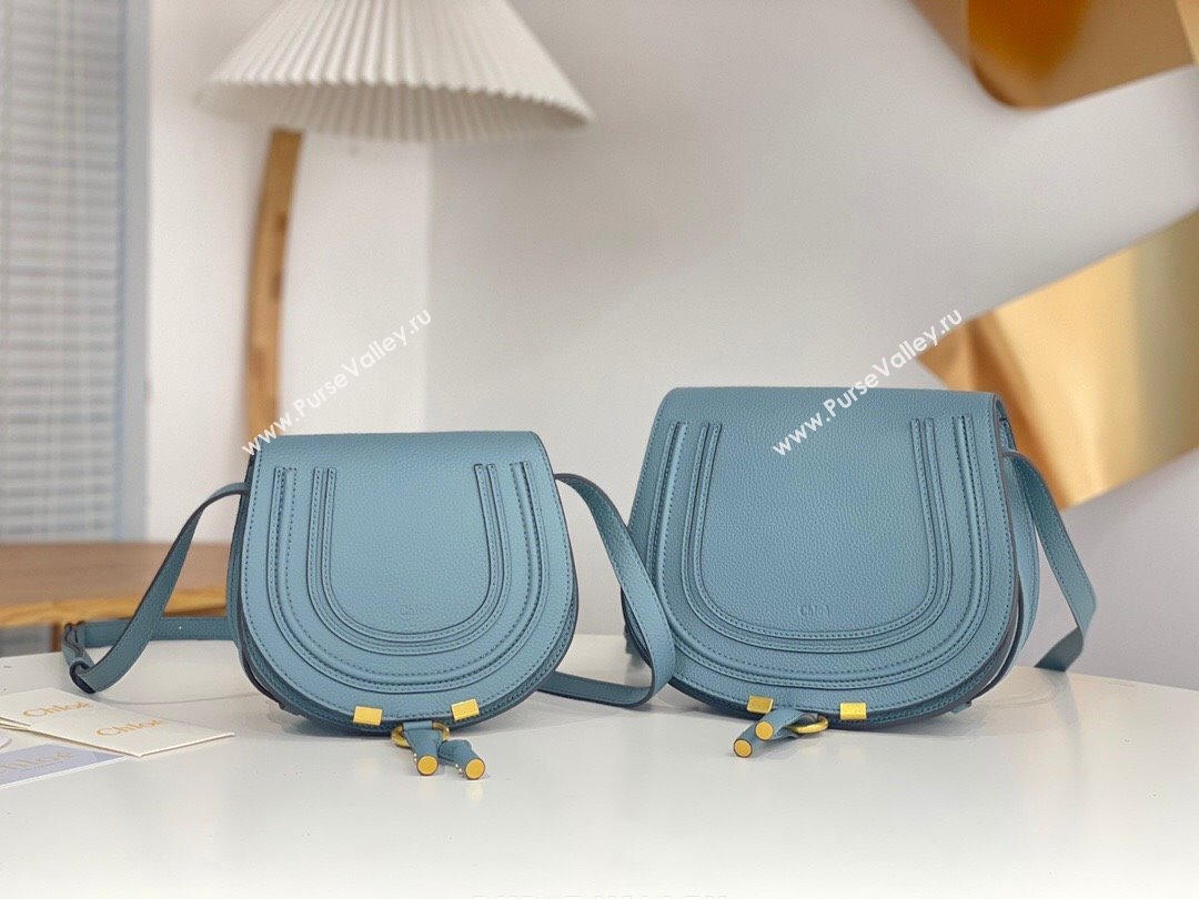 Chloe Marcie Saddle Bag in Grained Calfskin Blue 2024 (DL-24090518)