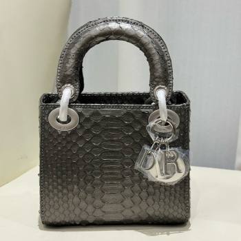 Dior Mini Lady Dior Bag in Python Leather D123014 Grey/Silver 2024 (XY-24123014)