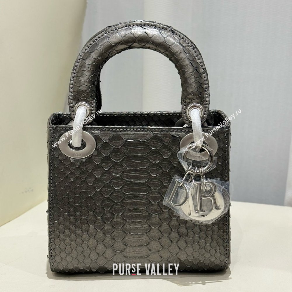 Dior Mini Lady Dior Bag in Python Leather D123014 Grey/Silver 2024 (XY-24123014)