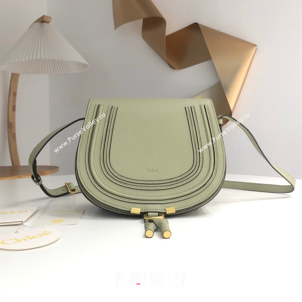 Chloe Marcie Saddle Bag in Grained Calfskin Light Green 2024 (DL-24090516)