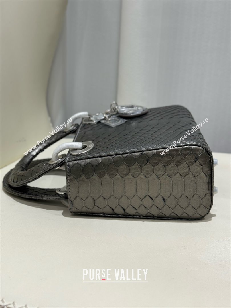 Dior Mini Lady Dior Bag in Python Leather D123014 Grey/Silver 2024 (XY-24123014)