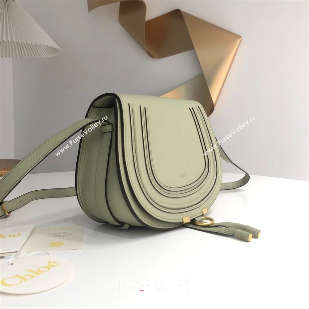 Chloe Marcie Saddle Bag in Grained Calfskin Light Green 2024 (DL-24090516)