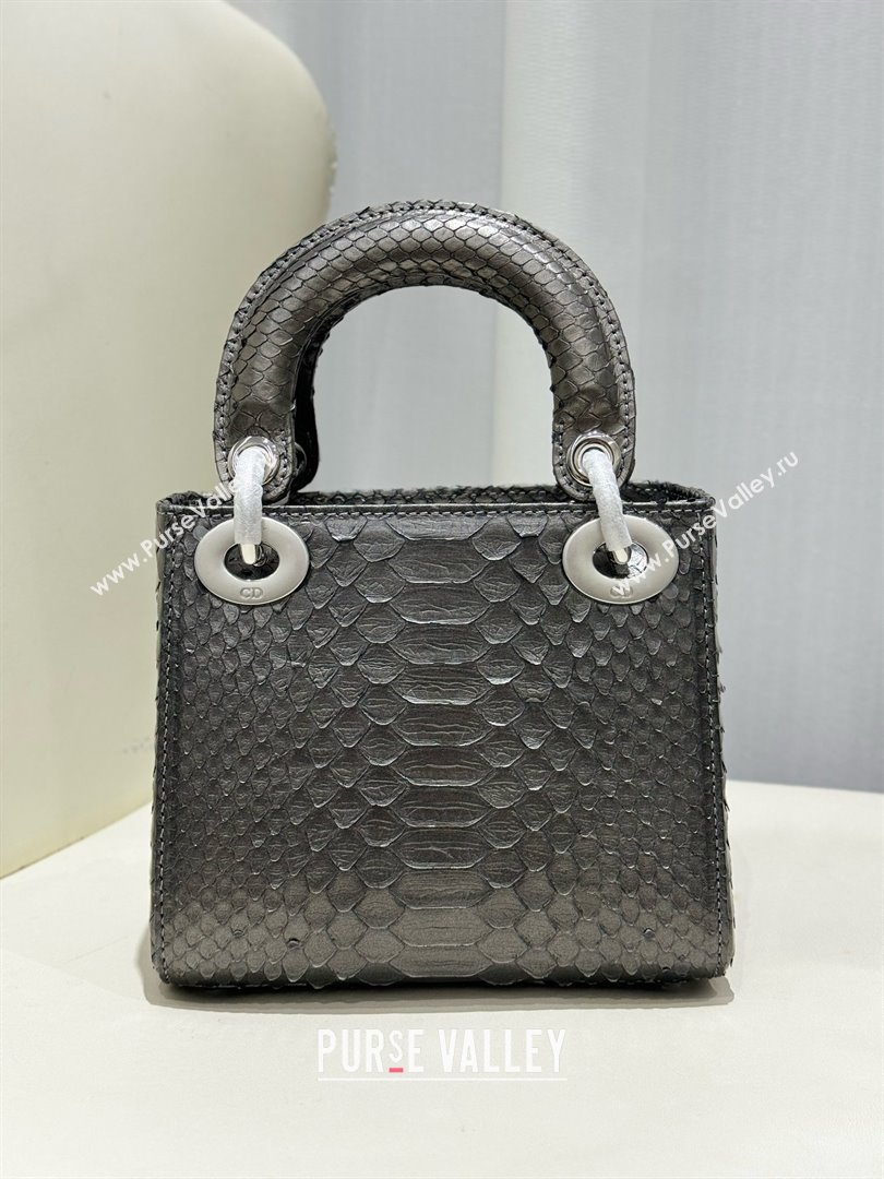 Dior Mini Lady Dior Bag in Python Leather D123014 Grey/Silver 2024 (XY-24123014)