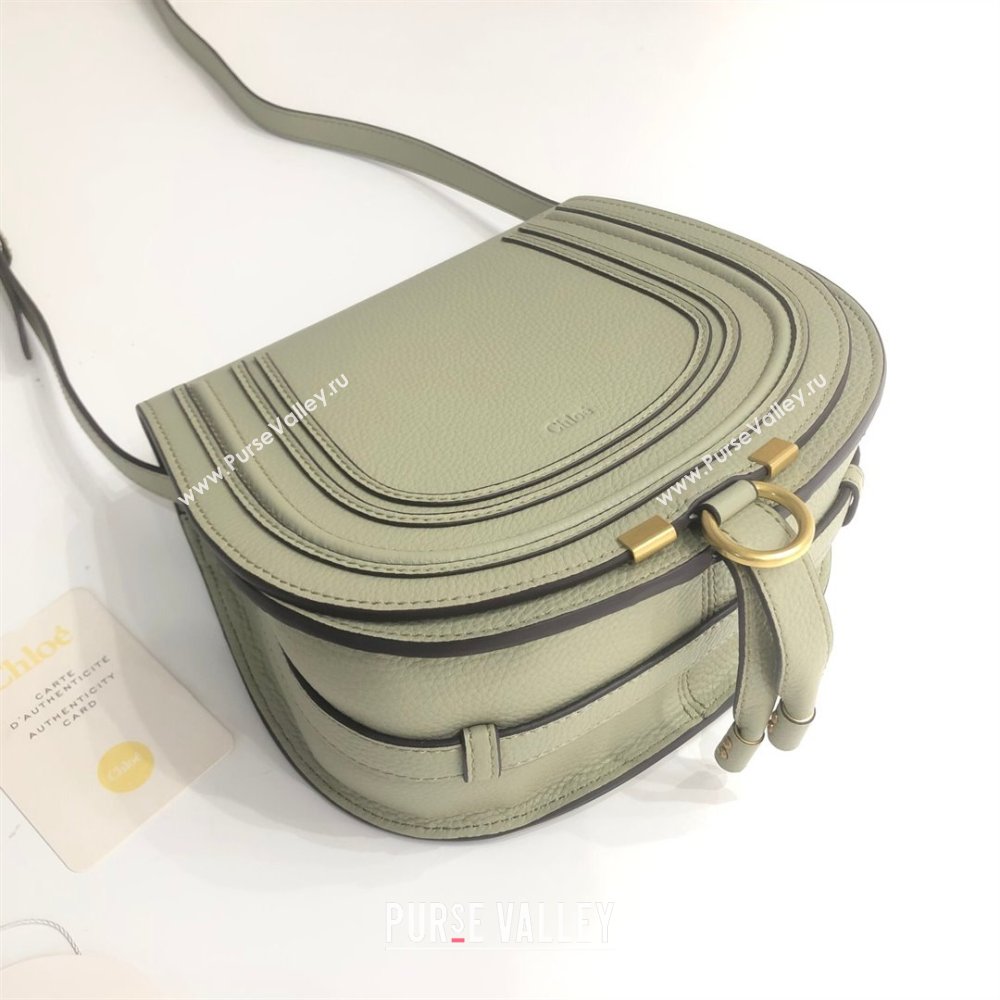 Chloe Marcie Saddle Bag in Grained Calfskin Light Green 2024 (DL-24090516)