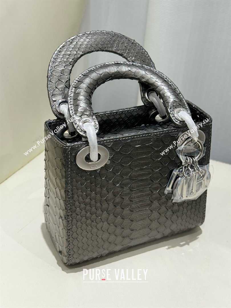 Dior Mini Lady Dior Bag in Python Leather D123014 Grey/Silver 2024 (XY-24123014)