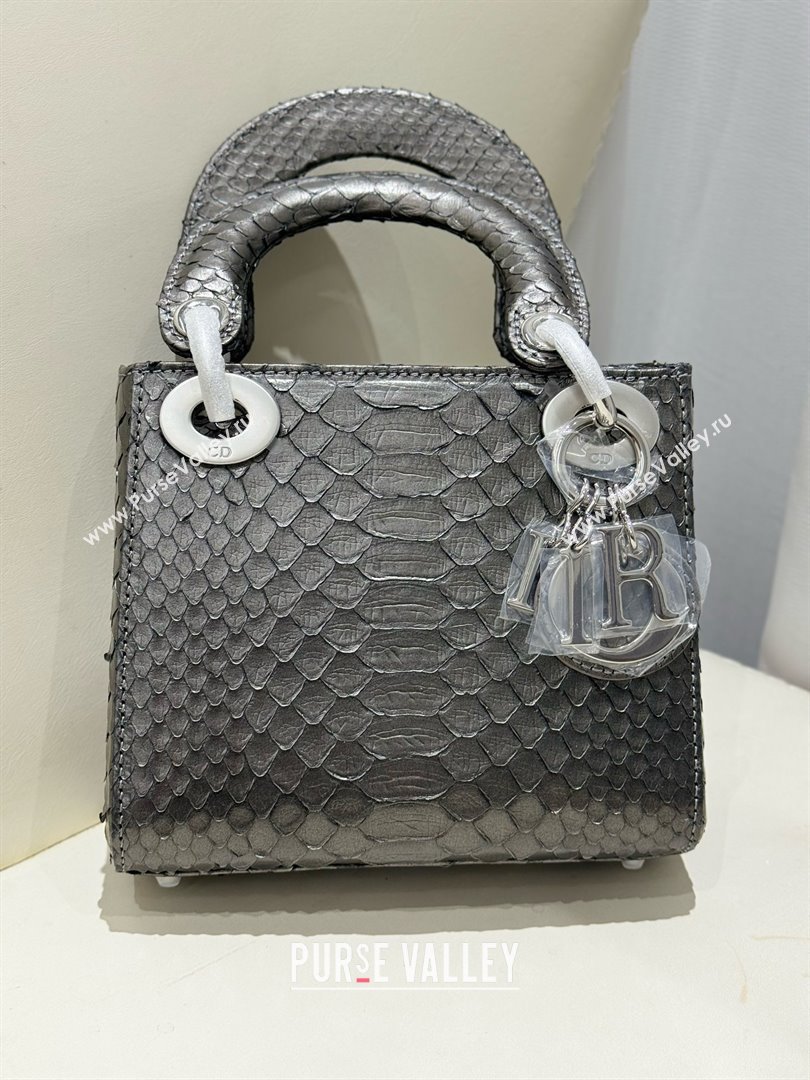 Dior Mini Lady Dior Bag in Python Leather D123014 Grey/Silver 2024 (XY-24123014)