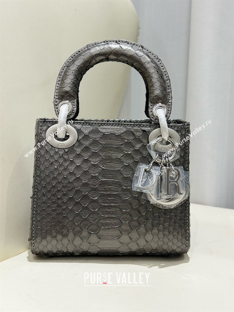 Dior Mini Lady Dior Bag in Python Leather D123014 Grey/Silver 2024 (XY-24123014)