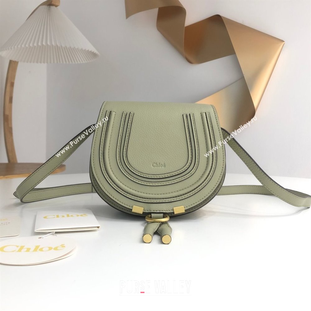 Chloe Small Marcie Saddle Bag in Grained Calfskin Light Green 2024 (DL-24090517)