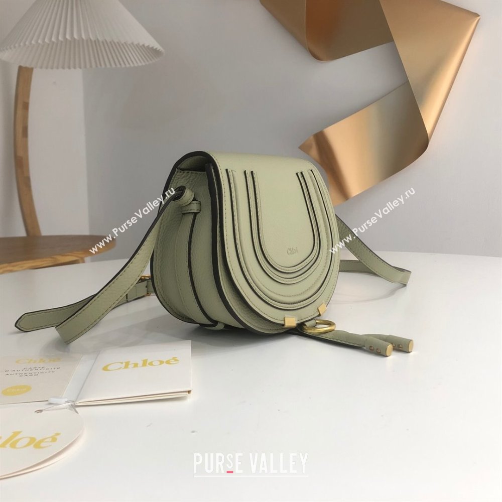 Chloe Small Marcie Saddle Bag in Grained Calfskin Light Green 2024 (DL-24090517)