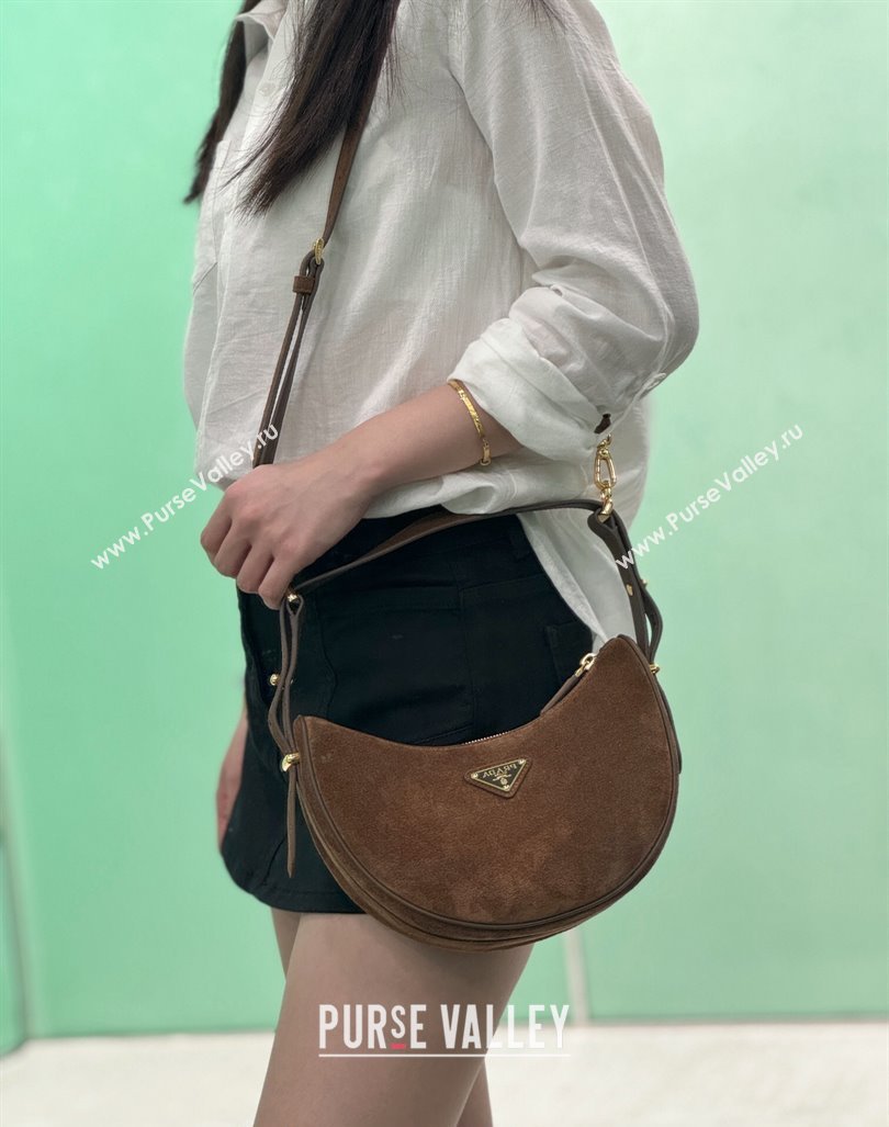 Prada Suede Shoulder Hobo Bag 1BC194 Cocoa Brown 2024 (YZ-240921057)