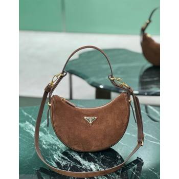 Prada Suede Shoulder Hobo Bag 1BC194 Cocoa Brown 2024 (YZ-240921057)