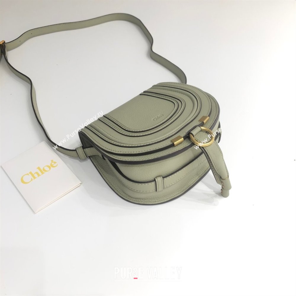 Chloe Small Marcie Saddle Bag in Grained Calfskin Light Green 2024 (DL-24090517)