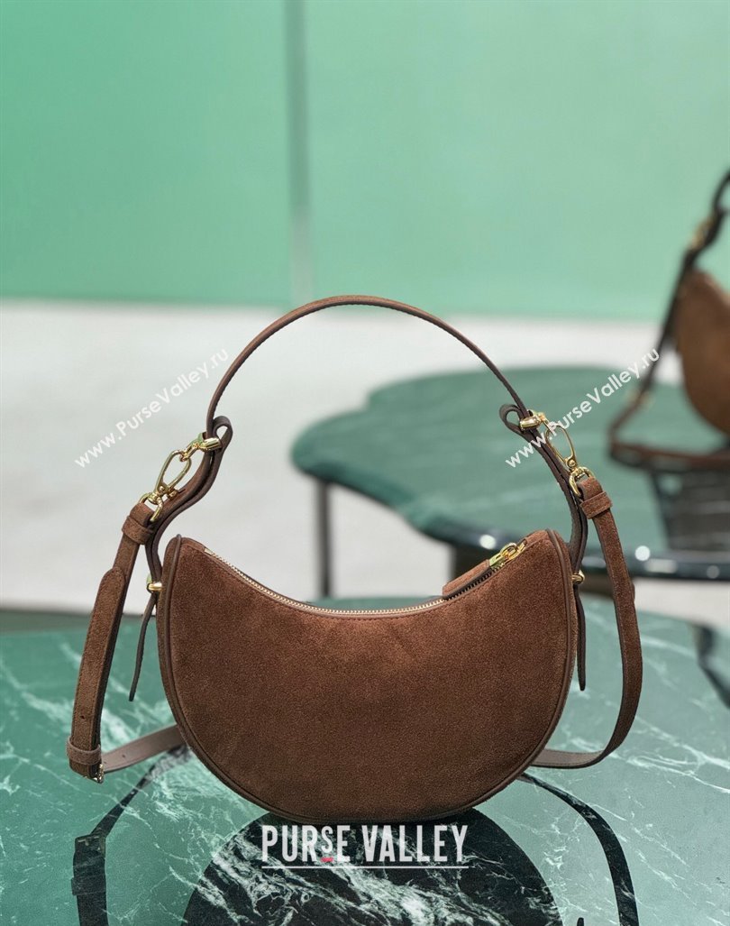 Prada Suede Shoulder Hobo Bag 1BC194 Cocoa Brown 2024 (YZ-240921057)