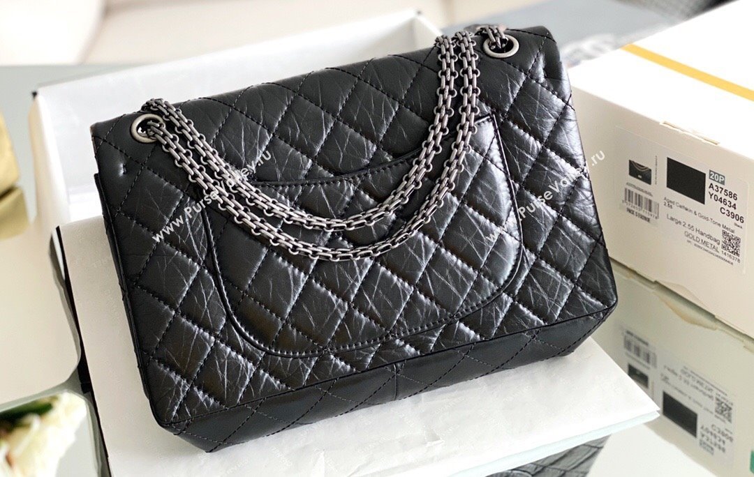 Chanel Large 2.55 Handbag in Aged Calfskin Silver-Tone Metal Black 2024 Top Quality (MHE-24071604)