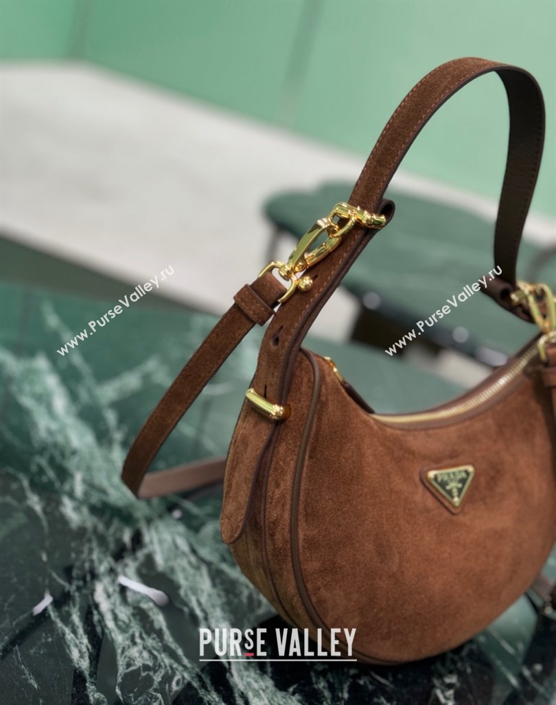 Prada Suede Shoulder Hobo Bag 1BC194 Cocoa Brown 2024 (YZ-240921057)