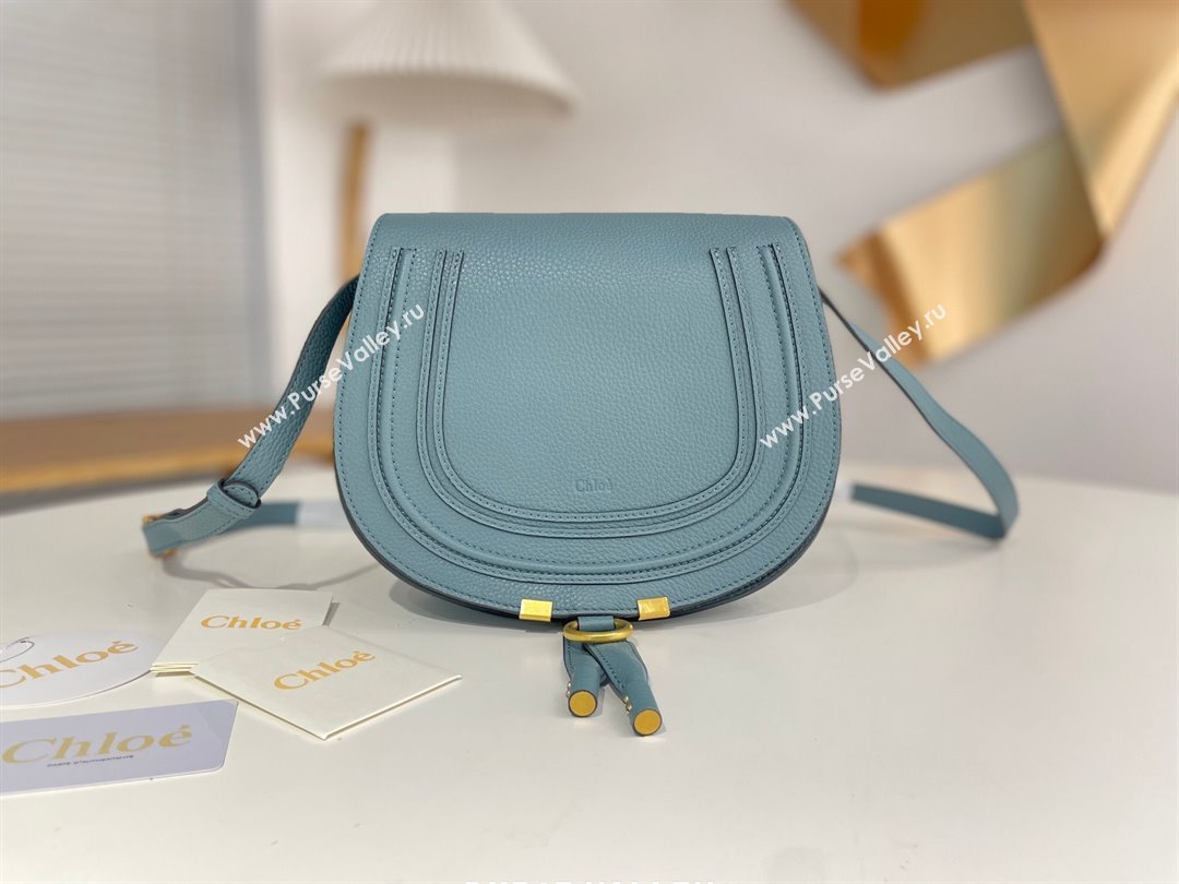 Chloe Marcie Saddle Bag in Grained Calfskin Blue 2024 (DL-24090518)