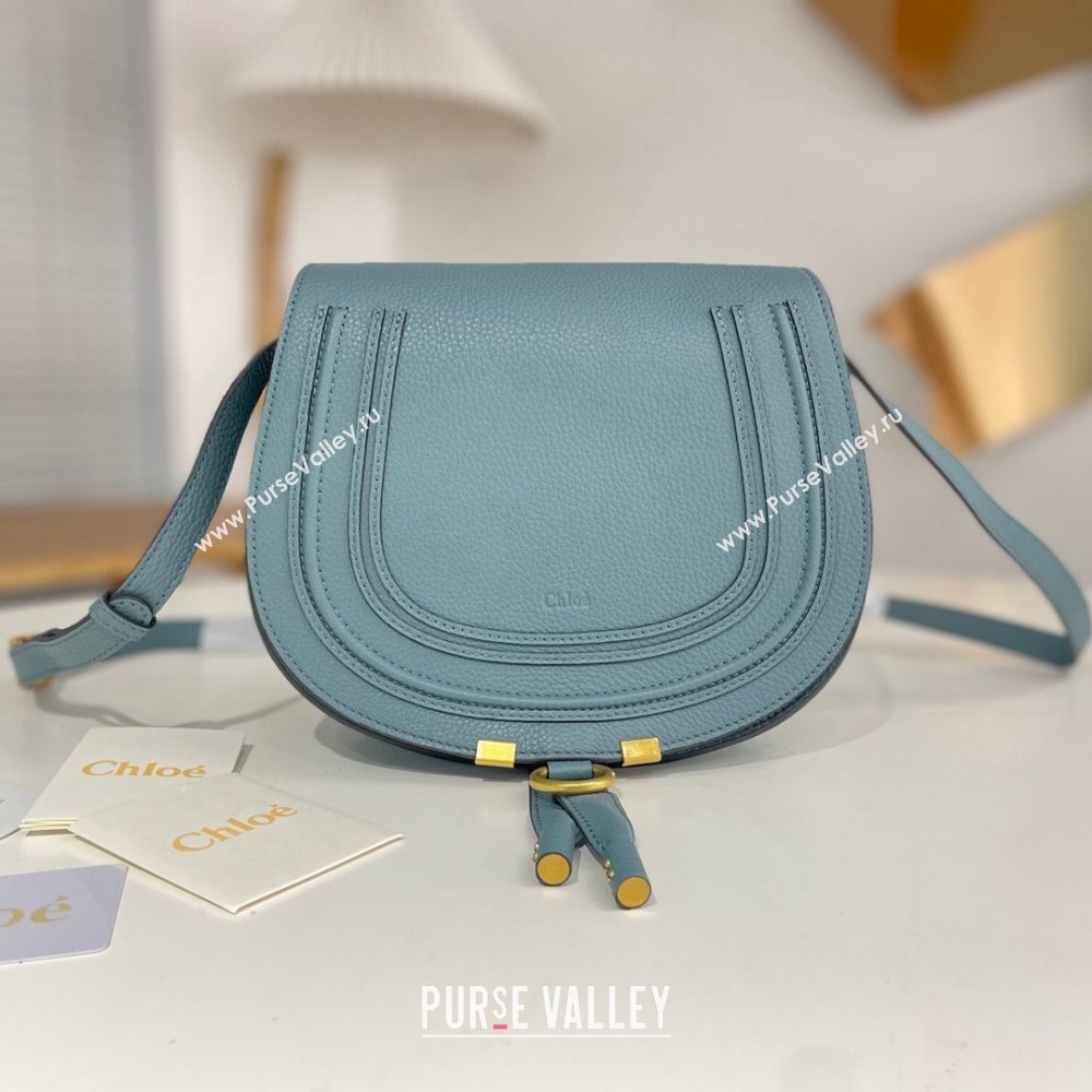 Chloe Marcie Saddle Bag in Grained Calfskin Blue 2024 (DL-24090518)