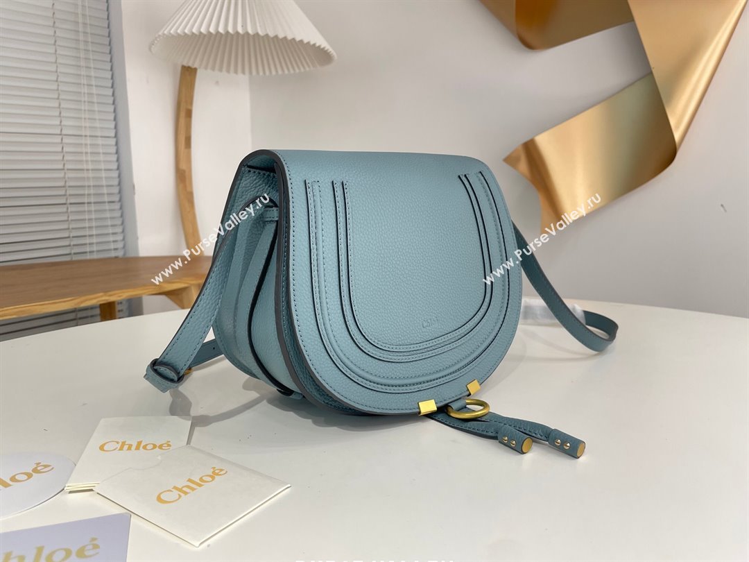 Chloe Marcie Saddle Bag in Grained Calfskin Blue 2024 (DL-24090518)