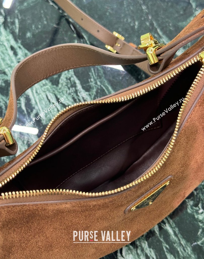 Prada Suede Shoulder Hobo Bag 1BC194 Cocoa Brown 2024 (YZ-240921057)