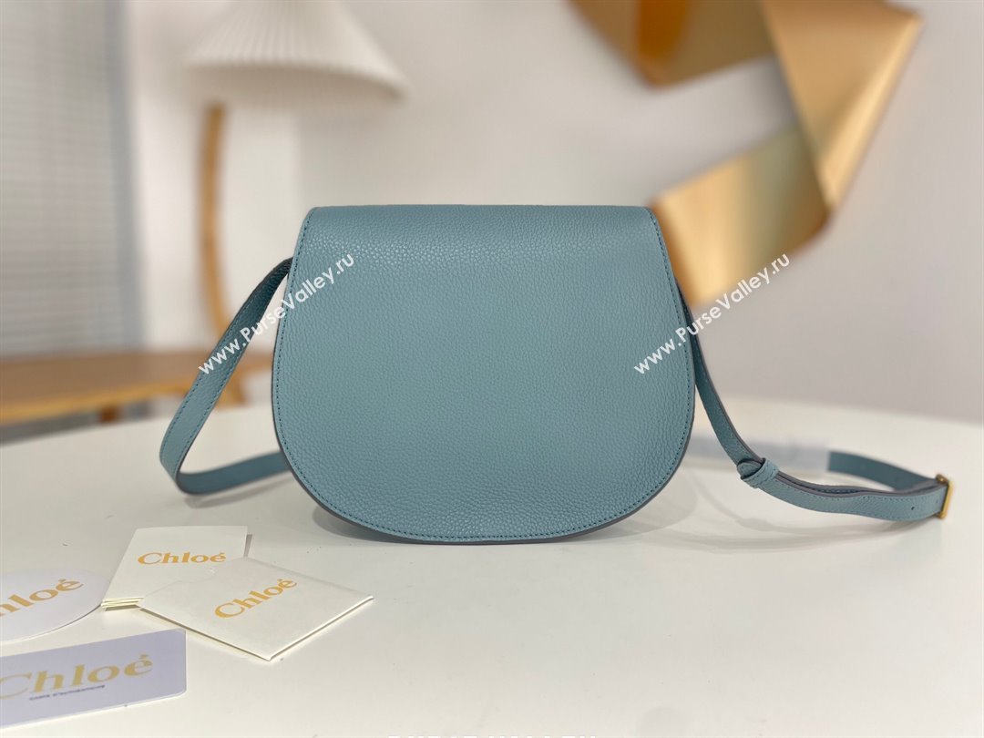 Chloe Marcie Saddle Bag in Grained Calfskin Blue 2024 (DL-24090518)