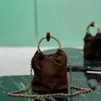 Prada Suede mini bucket bag 1BC227 Cocoa Brown 2024 (YZ-240921058)