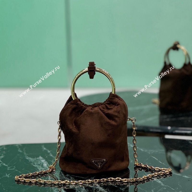 Prada Suede mini bucket bag 1BC227 Cocoa Brown 2024 (YZ-240921058)