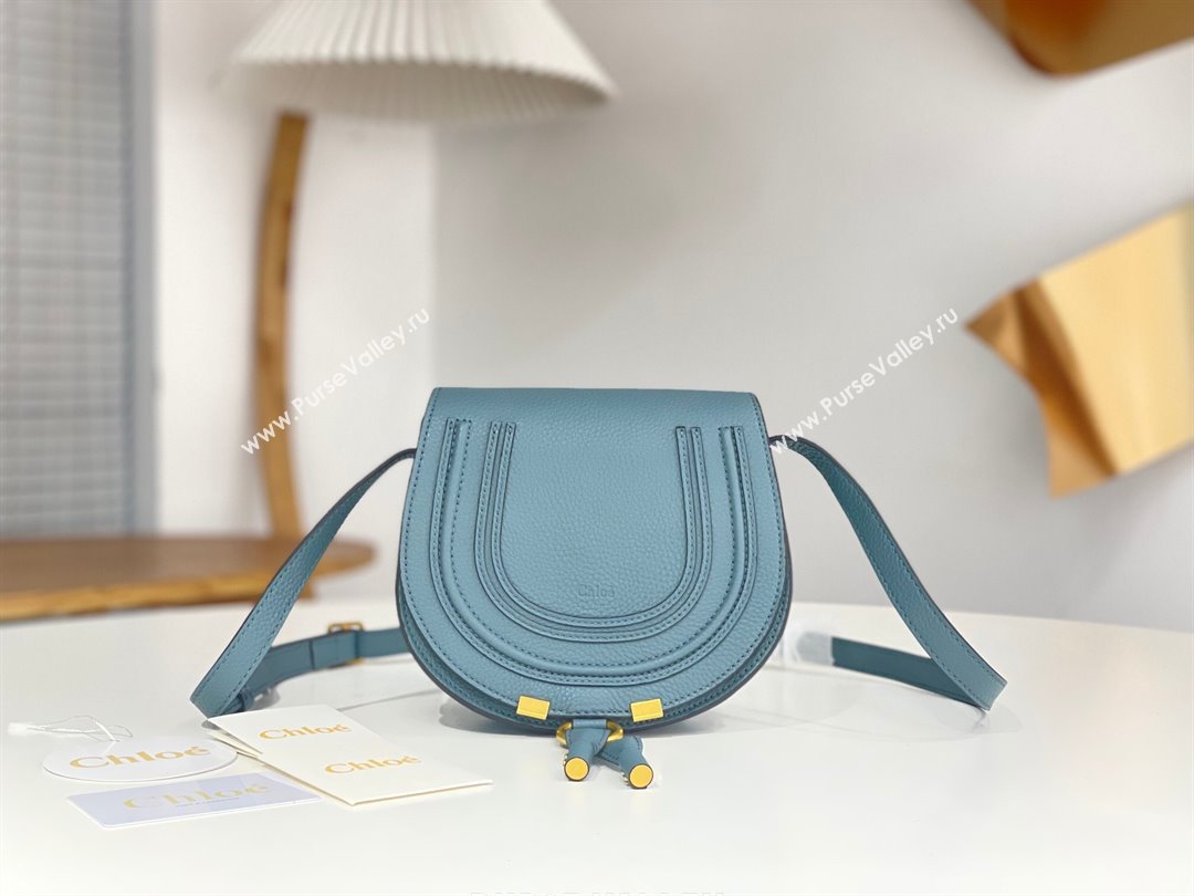 Chloe Small Marcie Saddle Bag in Grained Calfskin Blue 2024 (DL-24090519)