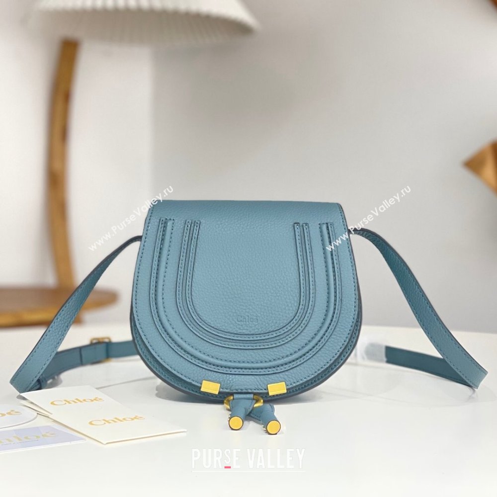 Chloe Small Marcie Saddle Bag in Grained Calfskin Blue 2024 (DL-24090519)