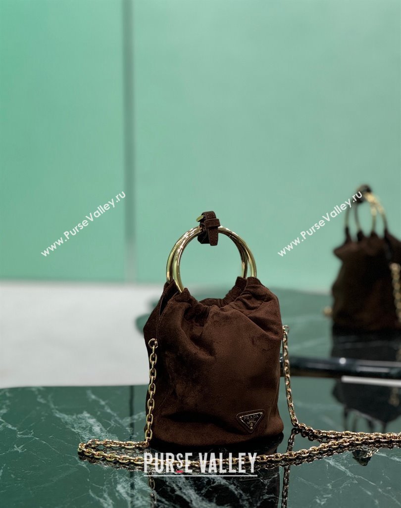 Prada Suede mini bucket bag 1BC227 Cocoa Brown 2024 (YZ-240921058)