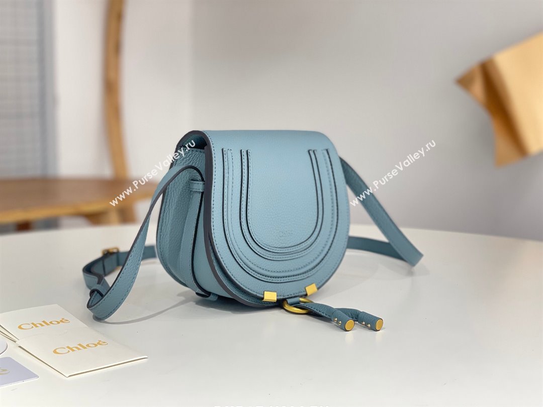 Chloe Small Marcie Saddle Bag in Grained Calfskin Blue 2024 (DL-24090519)