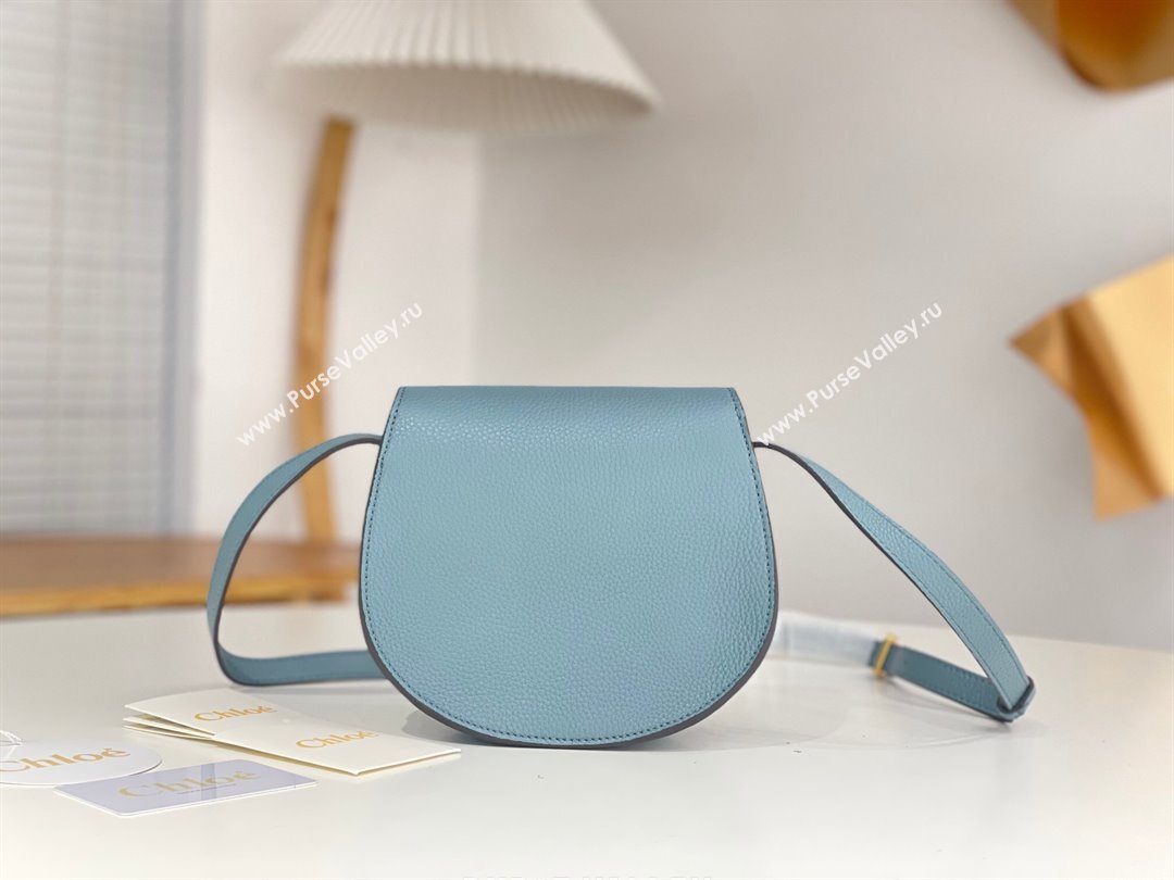 Chloe Small Marcie Saddle Bag in Grained Calfskin Blue 2024 (DL-24090519)