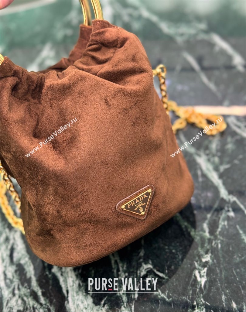 Prada Suede mini bucket bag 1BC227 Cocoa Brown 2024 (YZ-240921058)