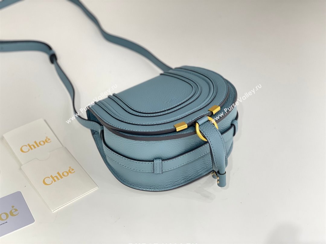 Chloe Small Marcie Saddle Bag in Grained Calfskin Blue 2024 (DL-24090519)