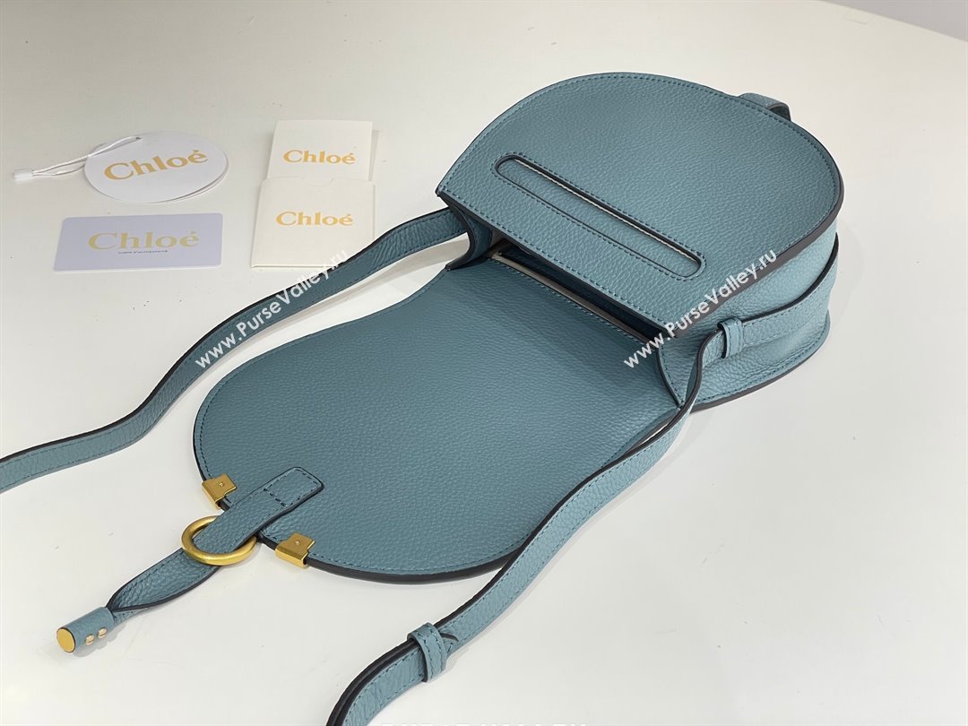 Chloe Small Marcie Saddle Bag in Grained Calfskin Blue 2024 (DL-24090519)