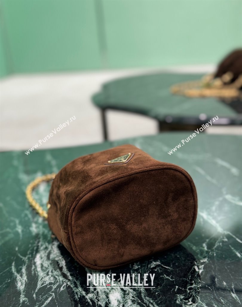 Prada Suede mini bucket bag 1BC227 Cocoa Brown 2024 (YZ-240921058)