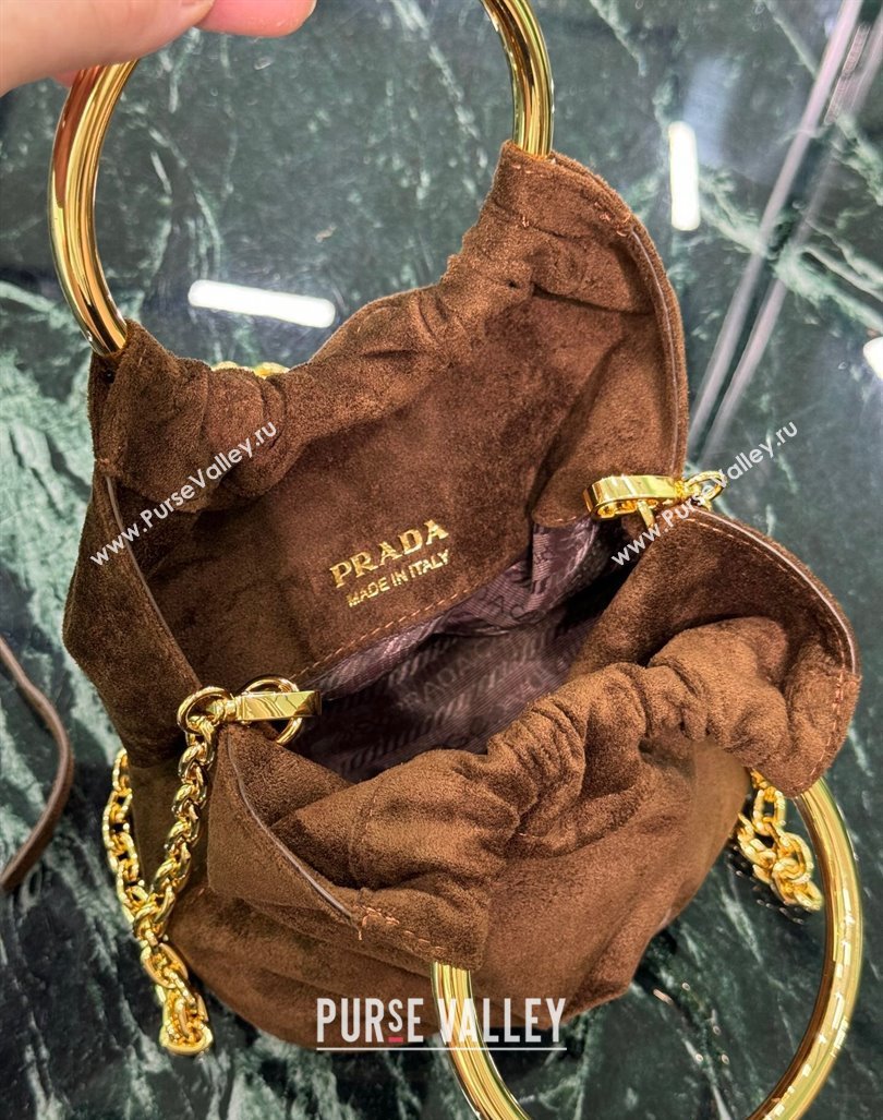 Prada Suede mini bucket bag 1BC227 Cocoa Brown 2024 (YZ-240921058)