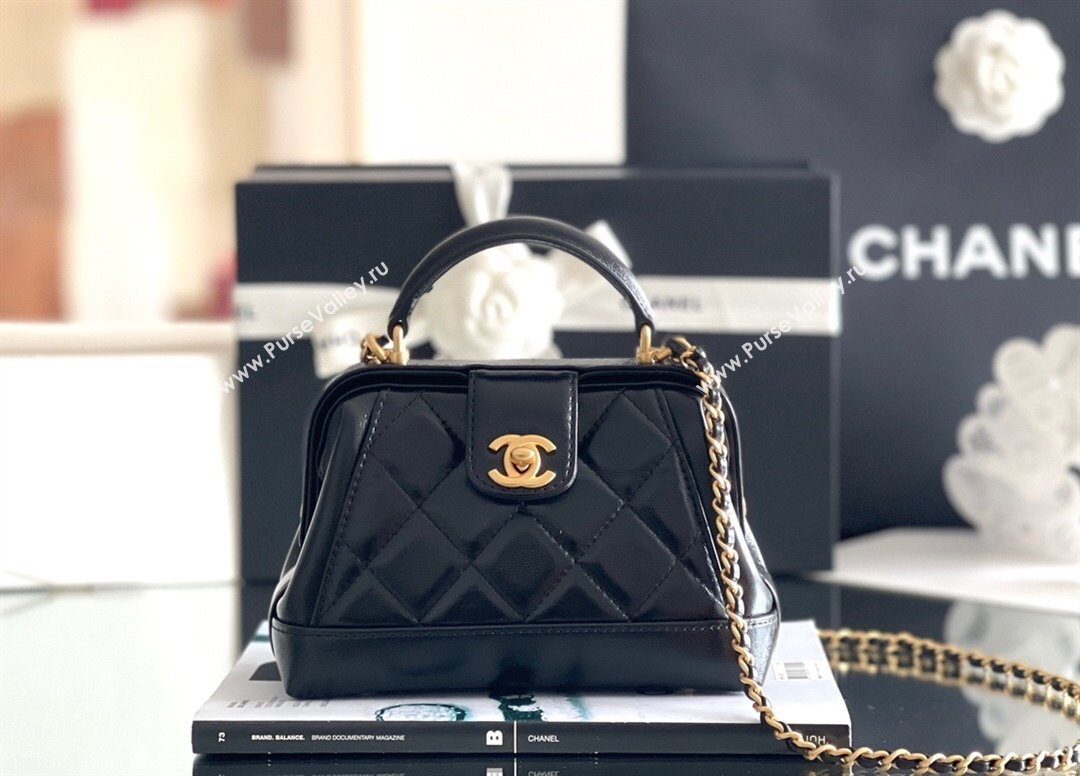 Chanel Mini Bag with Top Handle Bag in Shiny Lambskin Gold-Tone Metal AS4958 Black 2024 Top Quality (MHE-24071609)